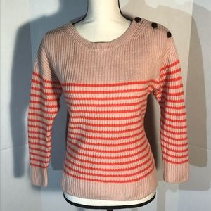 Ann Taylor Striped Cashmere Button Coral Sweater